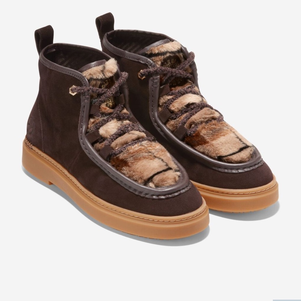COLE HAAN Womens US 6 Summit Chukka Bootie Dark Chocolate Plaid Suede Fa…